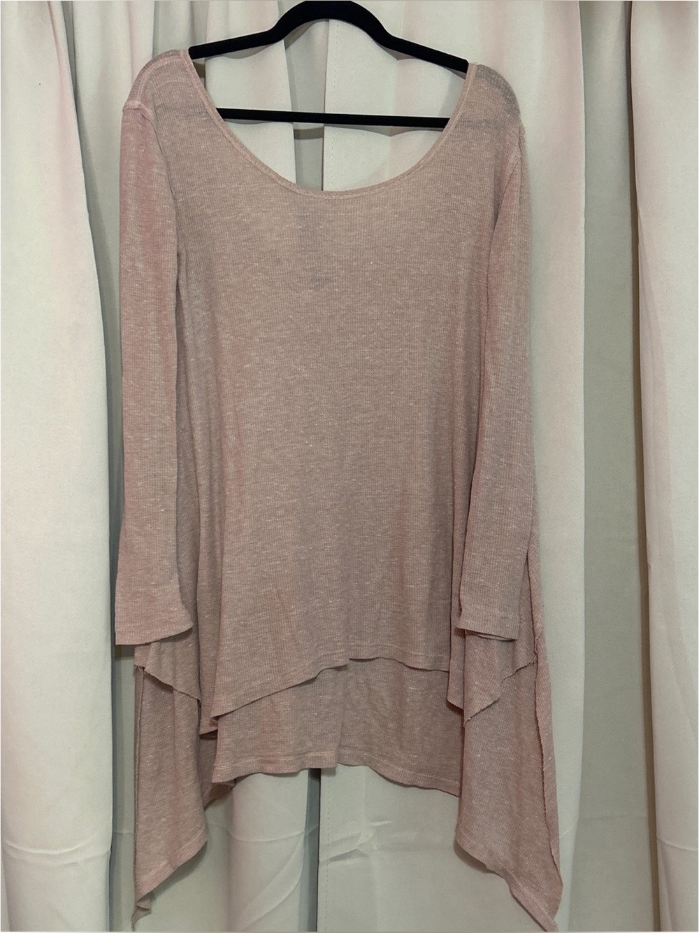 Free People We The Free Tunic XS Pink Thermal Knit Sharkbite Hem Scoop Neck